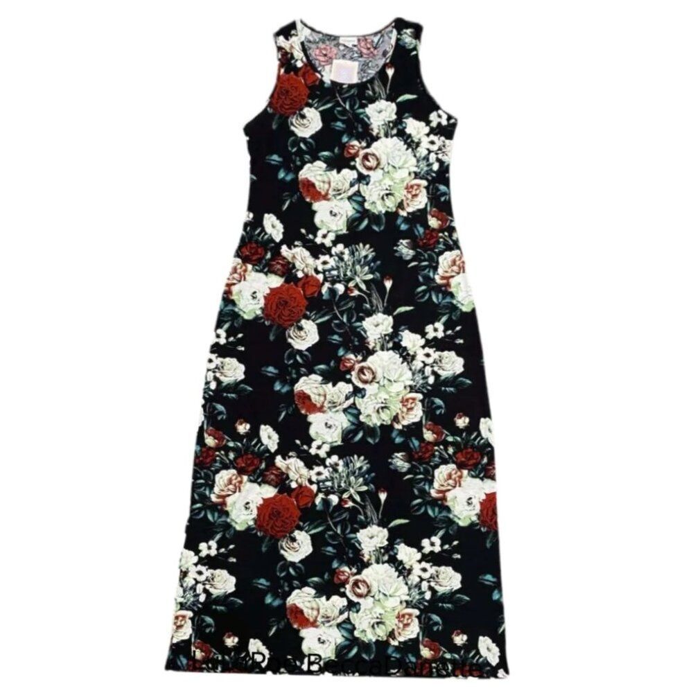 NEW XL LuLaRoe Dani Dress Floral Red Black Rose Sleeveless Tank Beach Pool Maxi